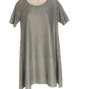 Women M ESPRESSO Metallic Gray Silver Ribbed Dress